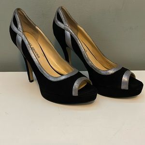 Audrey Brooke Suede peep toe heels